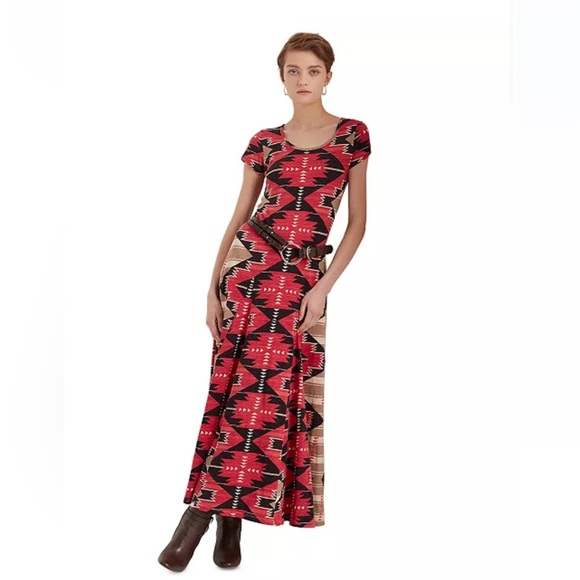 Ralph Lauren Dresses & Skirts - Ralph Lauren 100% cotton Red and Black Geometric Maxi Dress